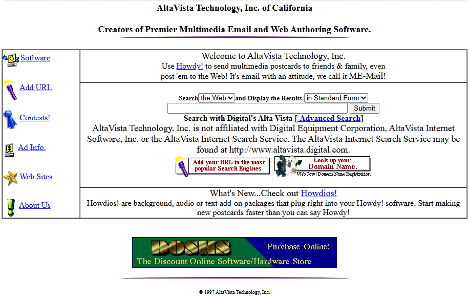 Interfaccia di AltaVista nel 1997, quando la ricerca era basata principalmente su keyword matching.