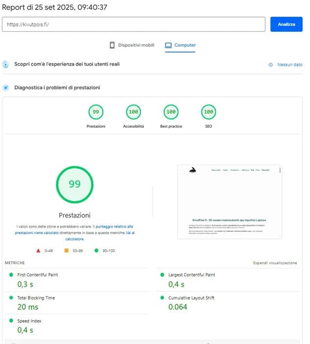 PageSpeed su desktop