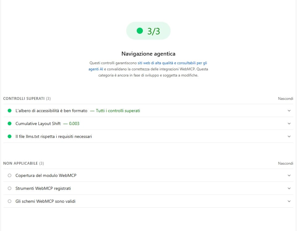 Screenshot di Google PageSpeed