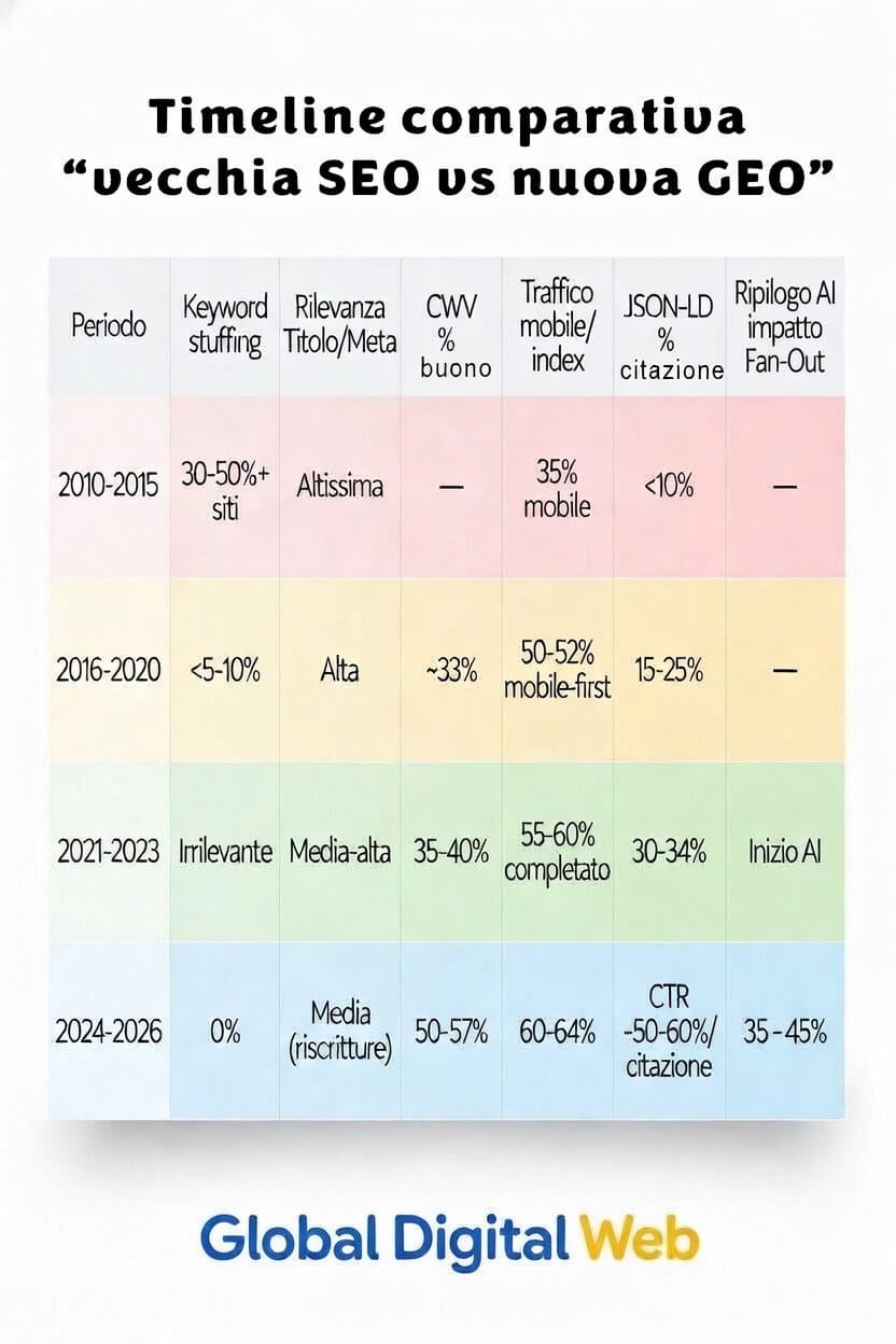 Timeline della evoluzione SEO e GEO