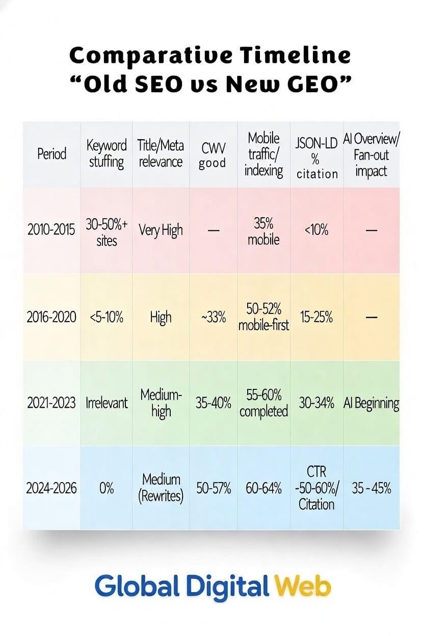 Timeline of the evolution SEO and GEO Timeline of the evolution SEO and GEO